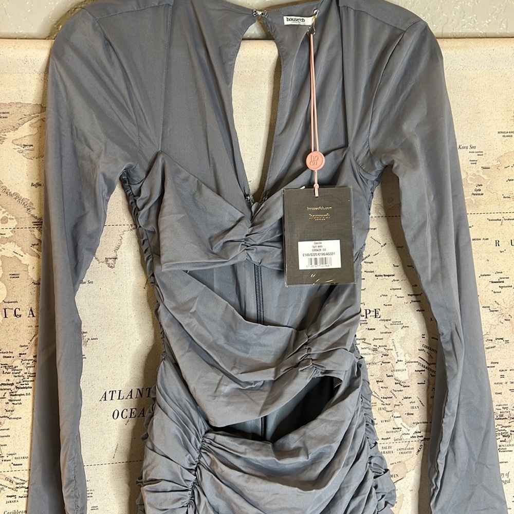 House of CB ‘Camille’ Dove Grey Real Silk Mini Dress NWOT - Picture 10 of 10
